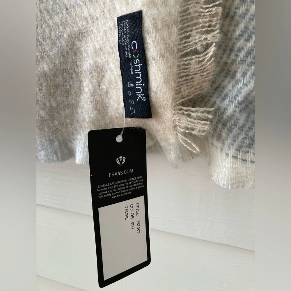 Fraas | Cashmink Scarf Taupe Gray Ombre 16x68” NWT Ultra Soft